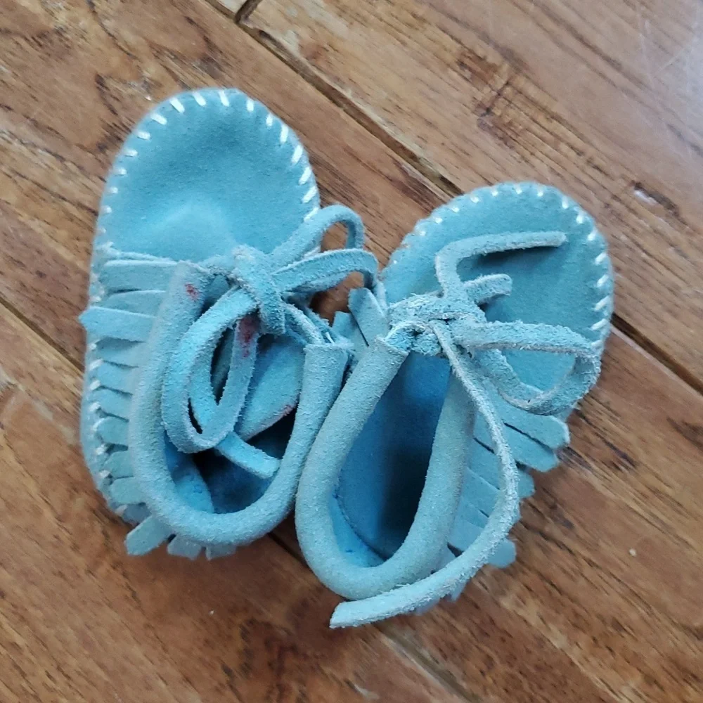 Minnetonka Blue Suede Baby Moccasins